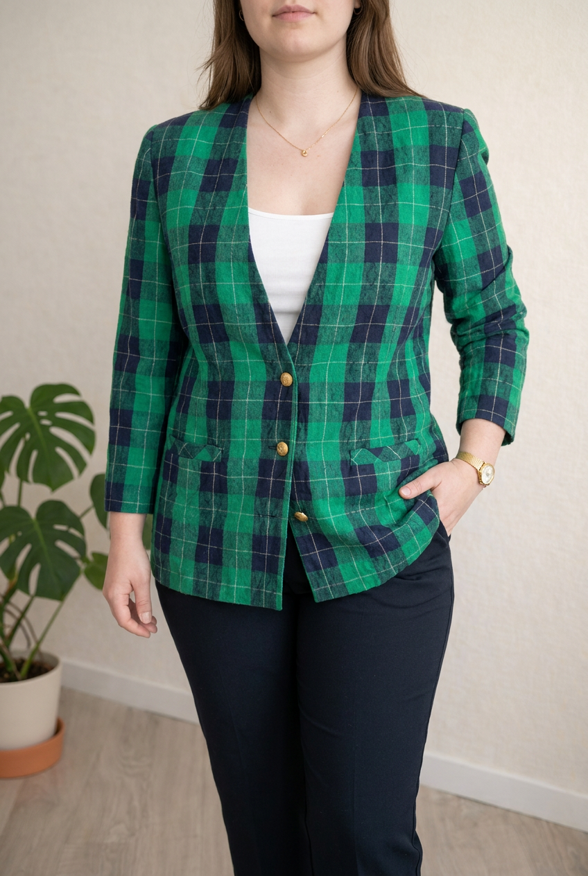 Veste Tan Jay - 42 - Vert - Vintage Plaid Boutons Dorés