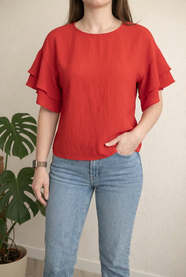 Blouse H&m - 36 - rouge - manches à volants