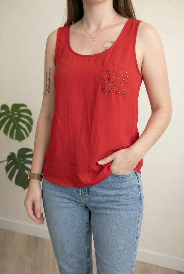 Débardeur Mango - L - Rouge - avec poche cloutée