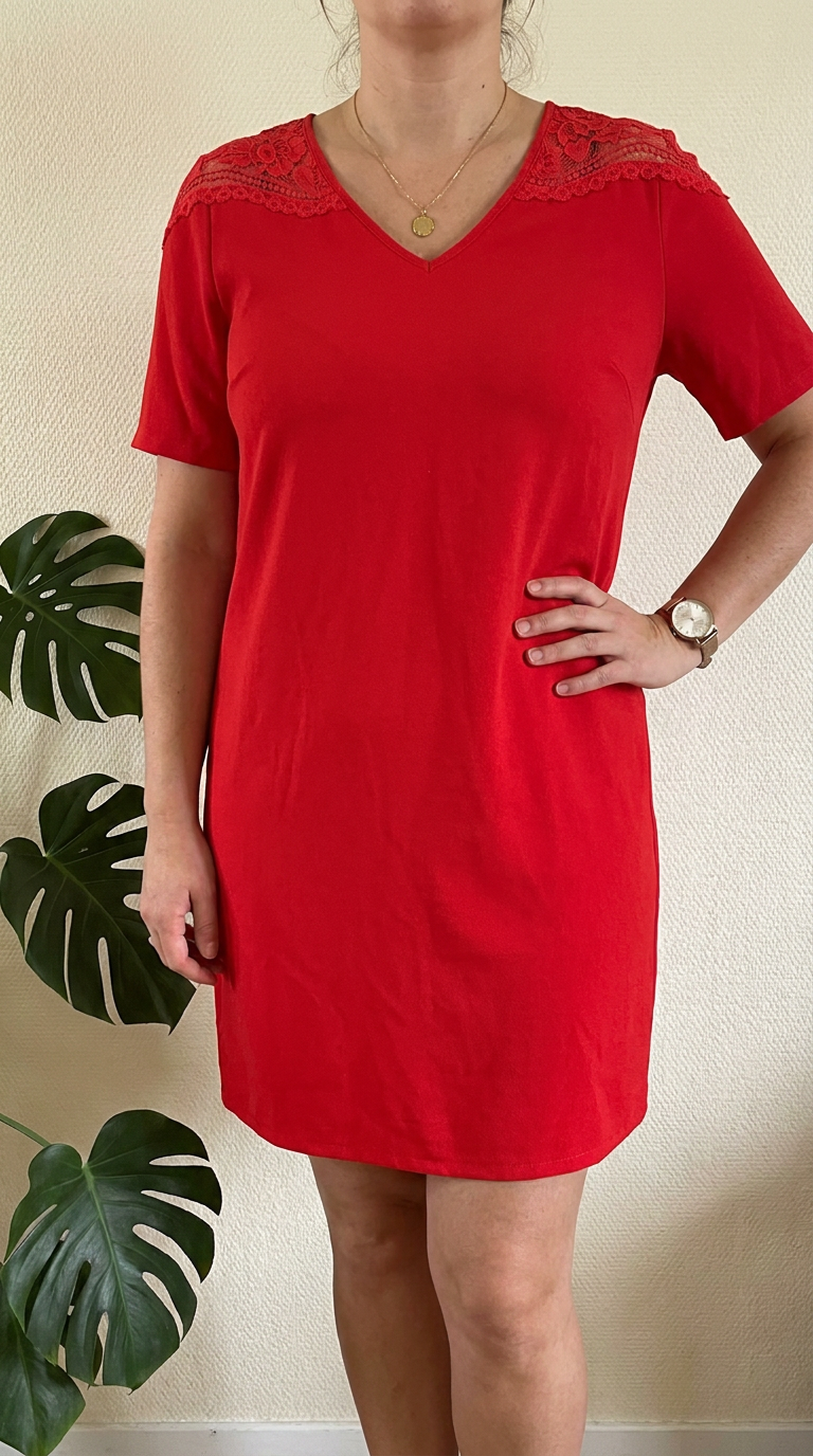Robe Gerard Darel - 40 - Rouge - dentelle