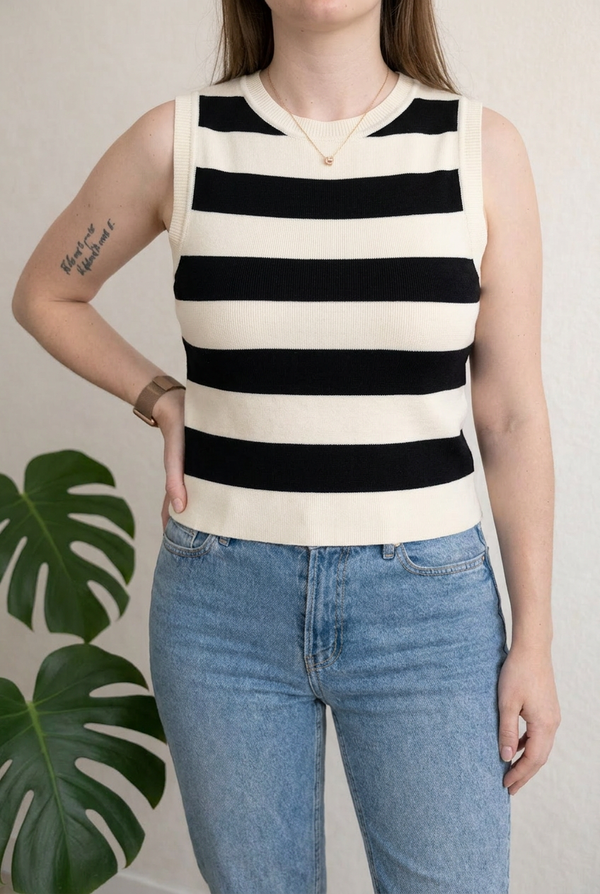 Débardeur en maille Zara - M - Blanc/noir