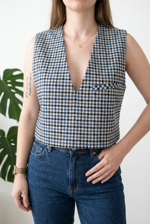 Top Court Zara - M - Bleu - Vichy