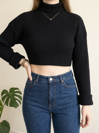Pull col roulé court Zara - S - Marine -