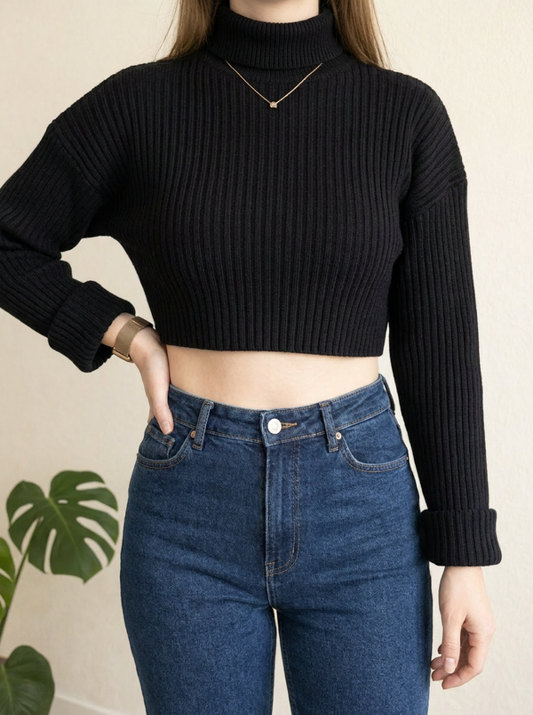 Pull col roulé court Zara - S - Marine -
