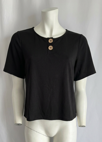 T-shirt Camaïeu - M - Noir - avec boutons dorés