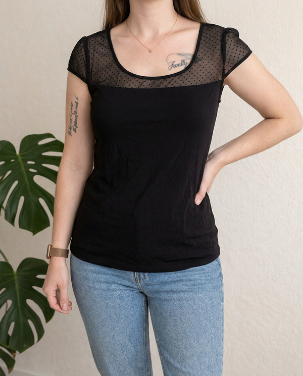 Haut Stradivarius - L - Noir - Voile Plumetis