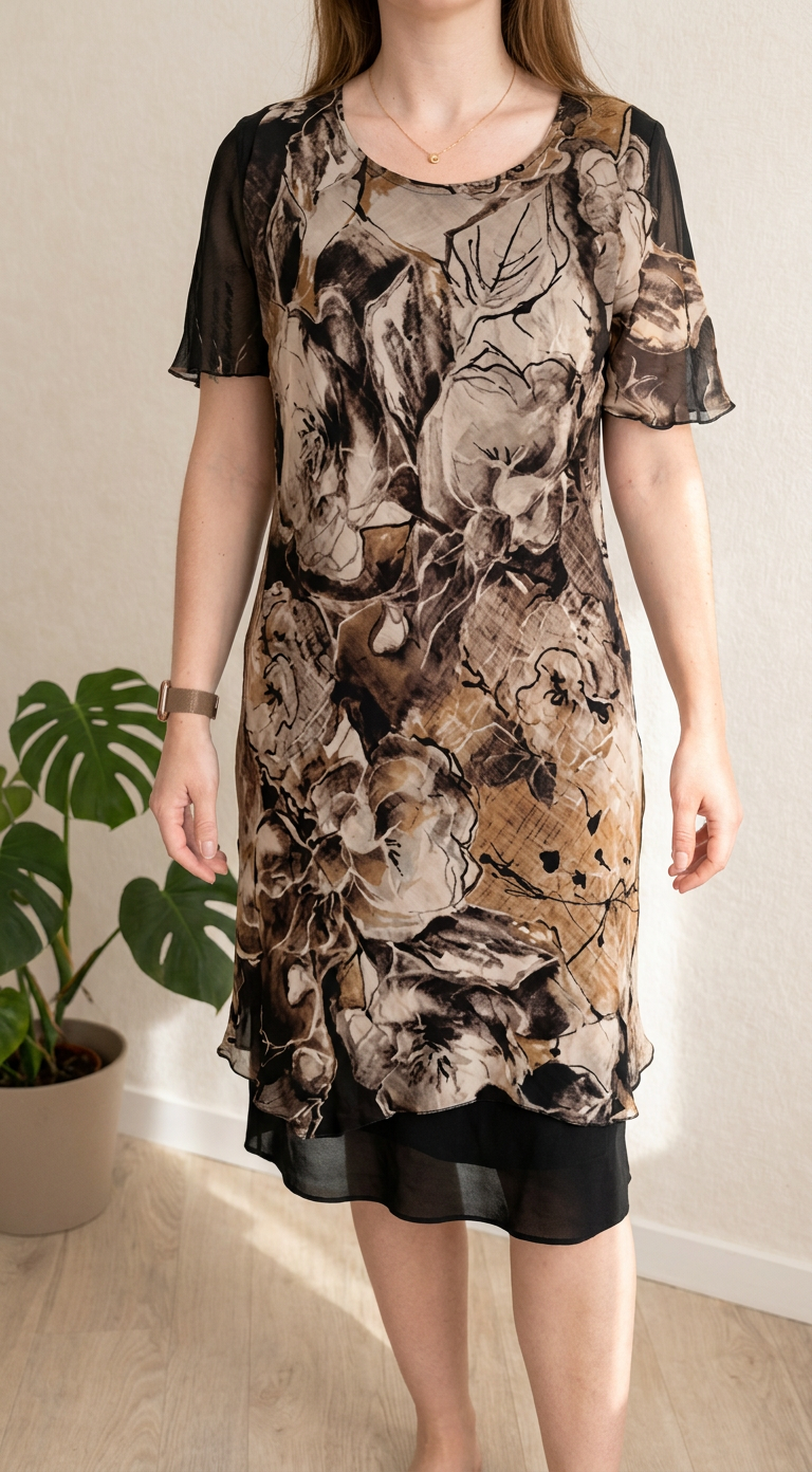 Robe Casual Sans Marque - L - Noir - Motif Fleuri