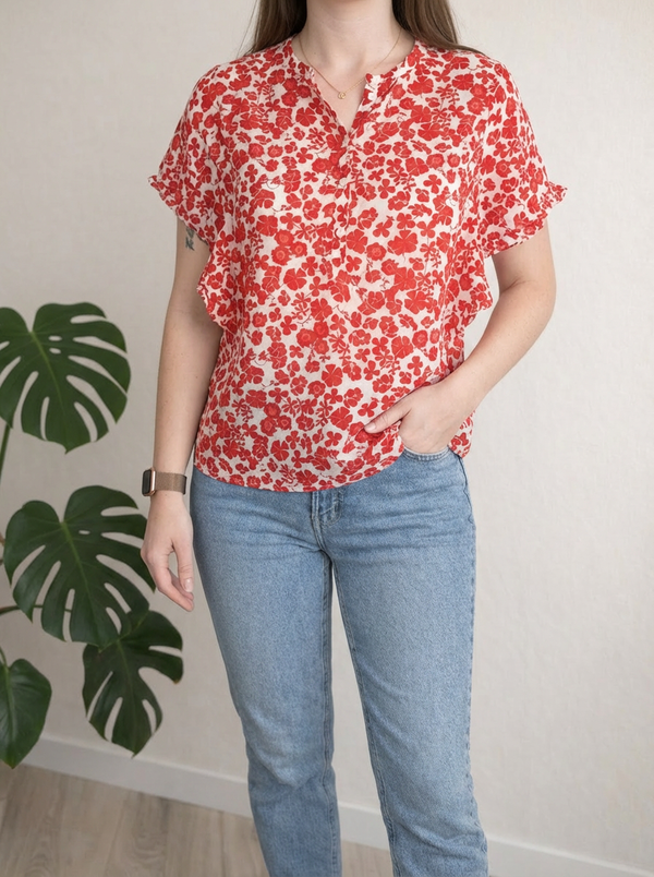 Blouse C&a - 38- Rouge - motif floral