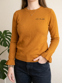 Pull Camaïeu - S - Marron - Life is beautiful brodé