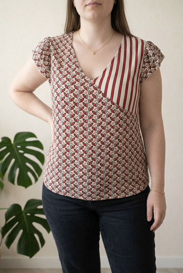 Blouse Christine Laure - 44 - Rouge et Crème -