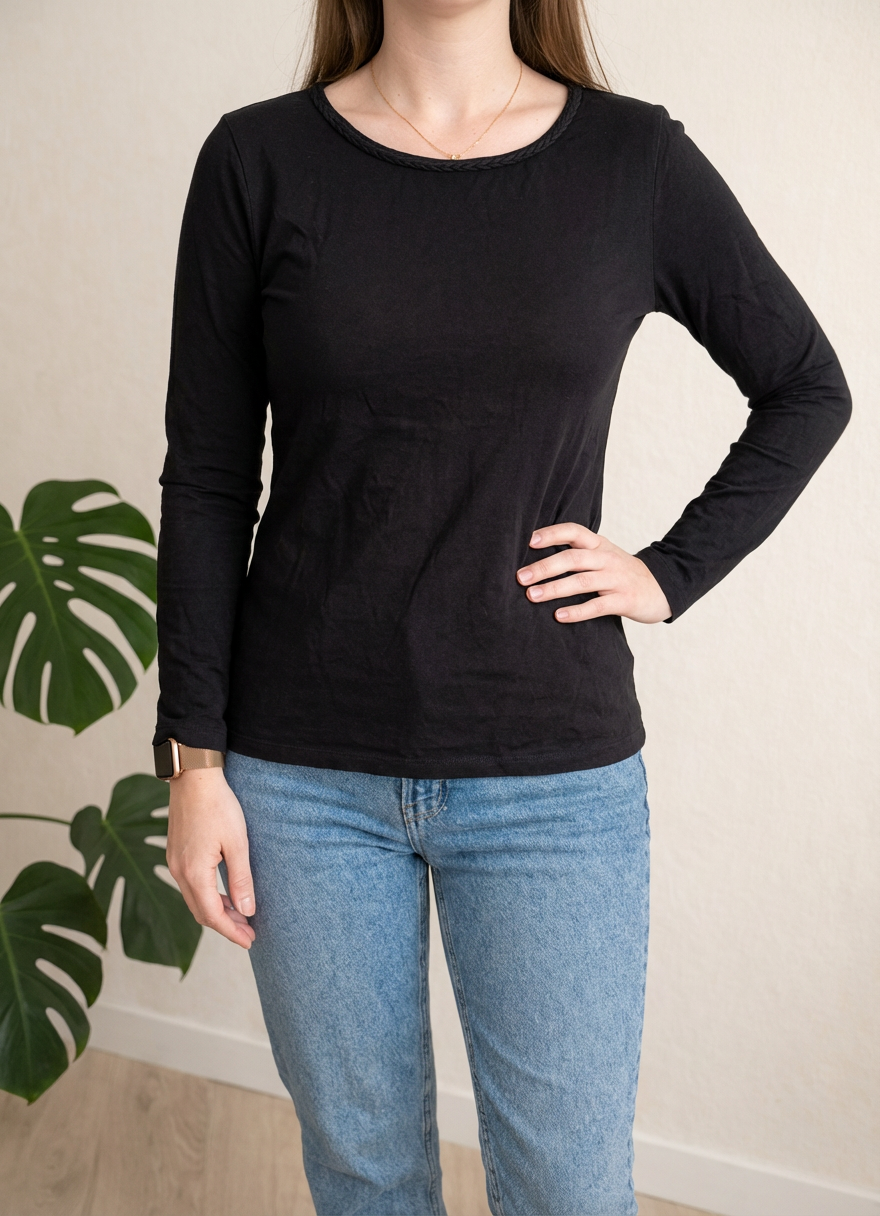 Blouse Camaïeu - 38 - Noir - Col ajouré