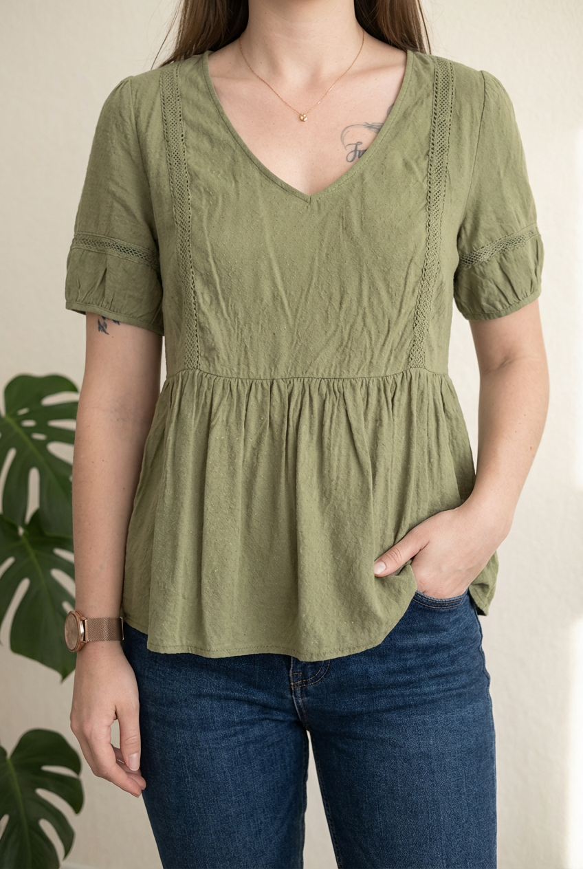 Blouse peplum Camaïeu - M - Vert -