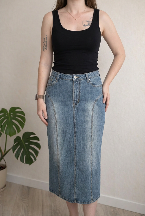 Jupe milongue bleue 42 fendue style denim
