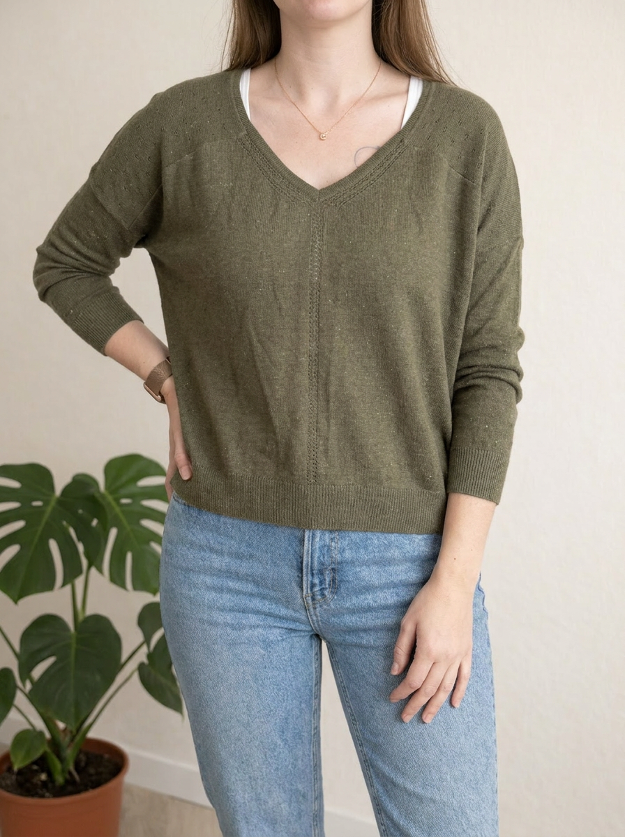 Pull col V Promod - L - Kaki -