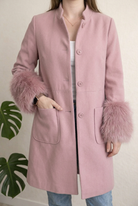 Manteau Long Justfabulous - M - Rose - Poignets Fourrure