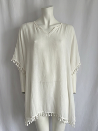 Robe de plage Kiabi - M - Blanc - pompons viscose