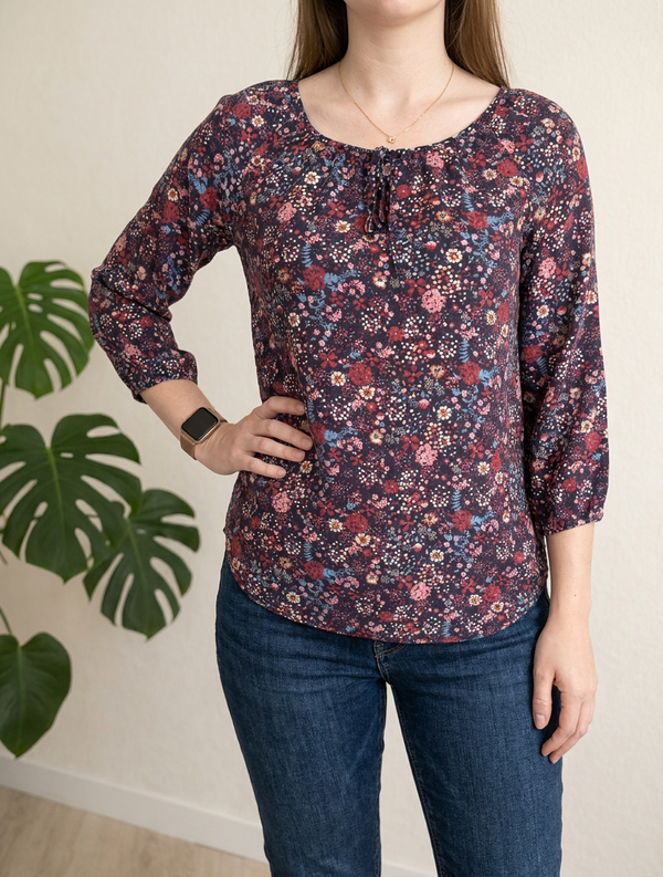 Blouse Gémo - S - Marine Et Rose Fleurie