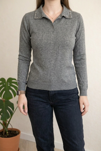 Pull col polo Camaïeu - M - Gris -