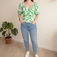 Blouse Naf Naf - 38 - Blanc Et Vert -