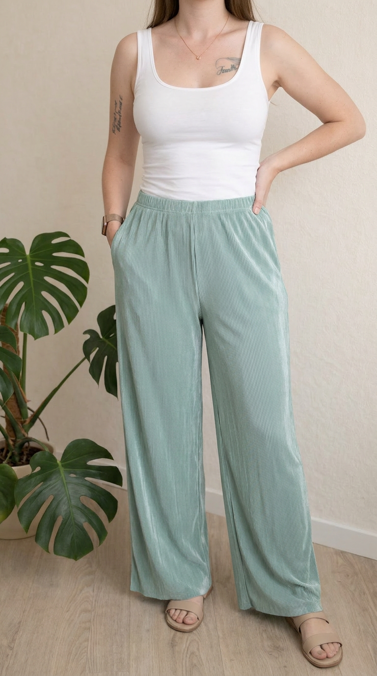 Pantalon large plissé Zara - S - Vert