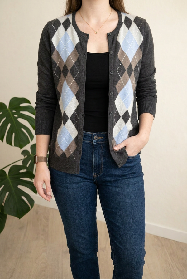 Gilet Croft & Barrow - L - Gris - Motif Argyle