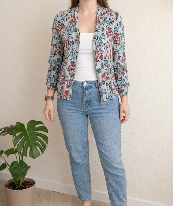 Veste Chemise Cache Cache - M - Bleu Clair - Fleurs