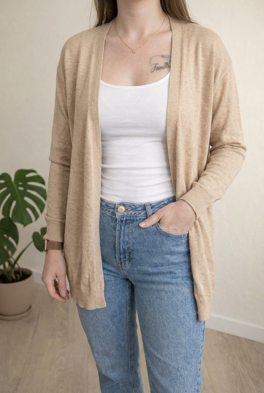 Gilet long Kiabi - L - Beige -