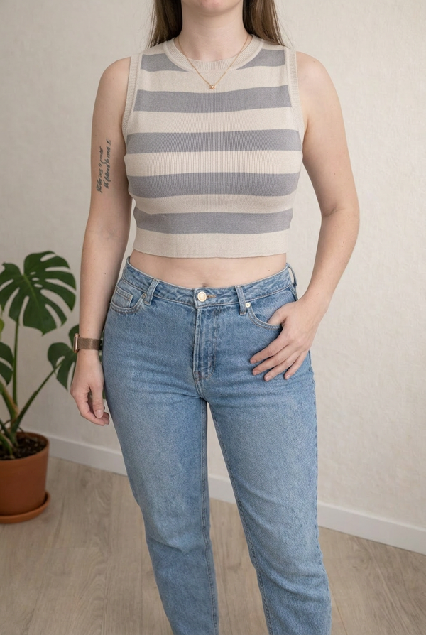 Crop top maille rayé Zara - M - Gris