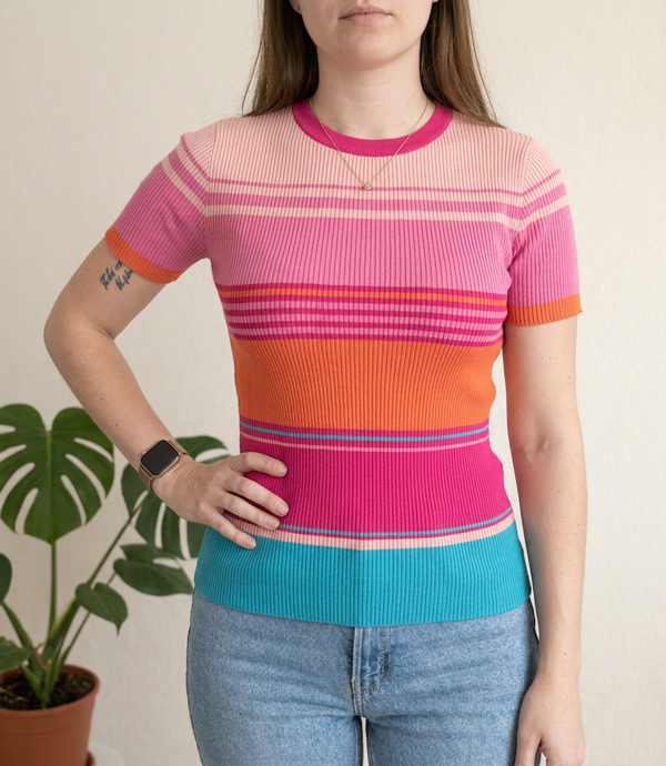 T-shirt - S - Fuchsia, orange, bleu et rose