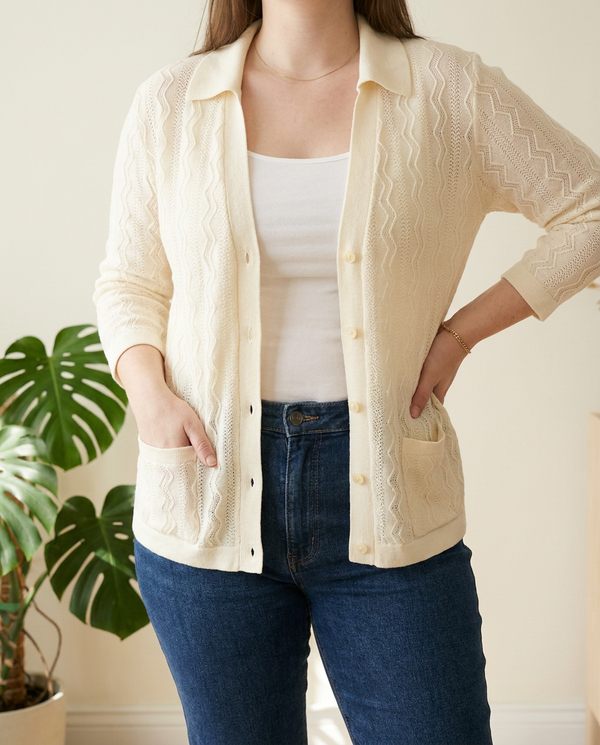 Gilet vintage en maille - Xl - Crème -