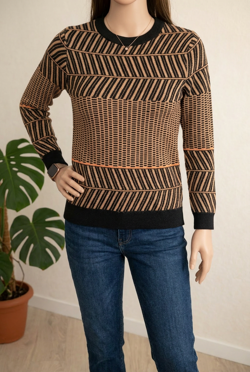 Pull Mango Suit - M - Noir et Orange -