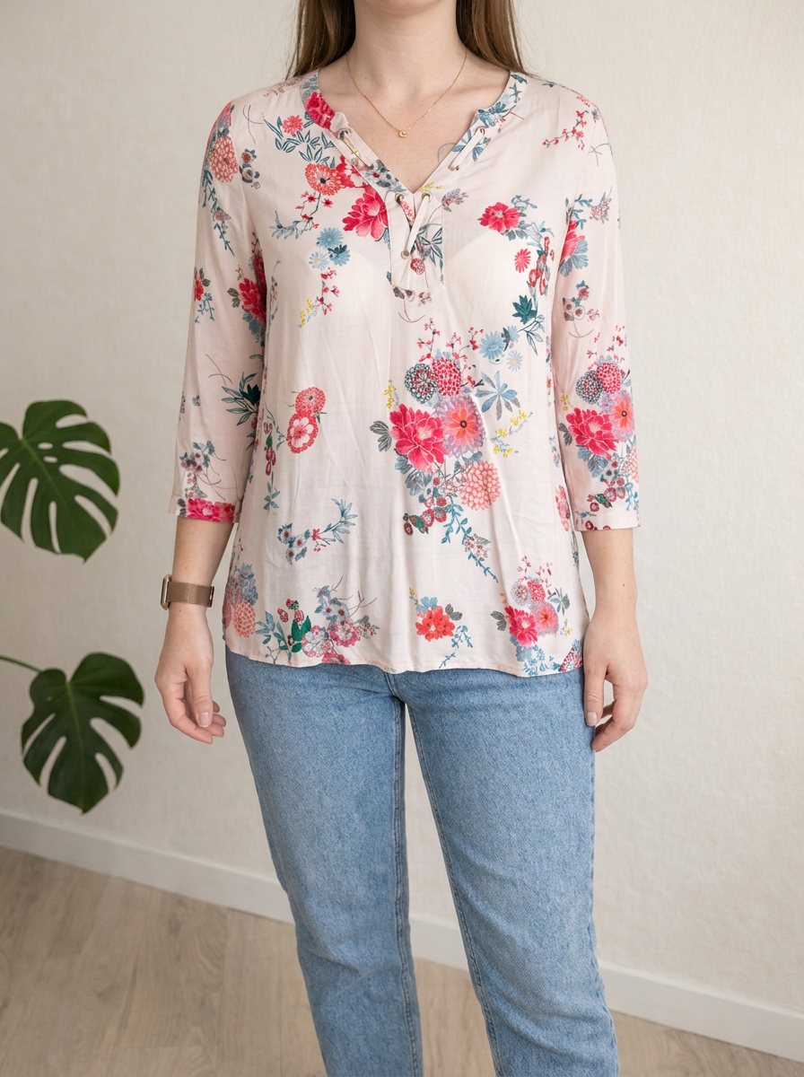 Blouse ¾ Bréal - 40 - rose pâle Et Rouge -