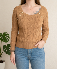 Pull D'hiver Shein - M - Beige Et Marron - Boutons Dores