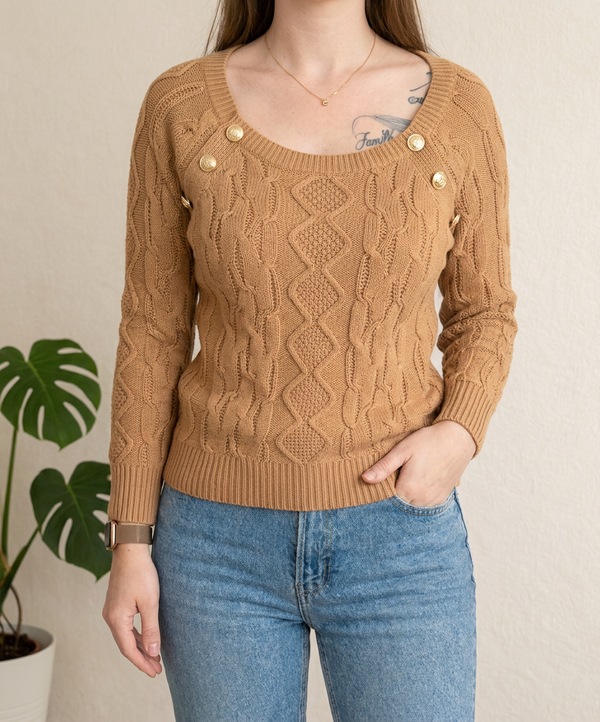 Pull D'hiver Shein - M - Beige Et Marron - Boutons Dores