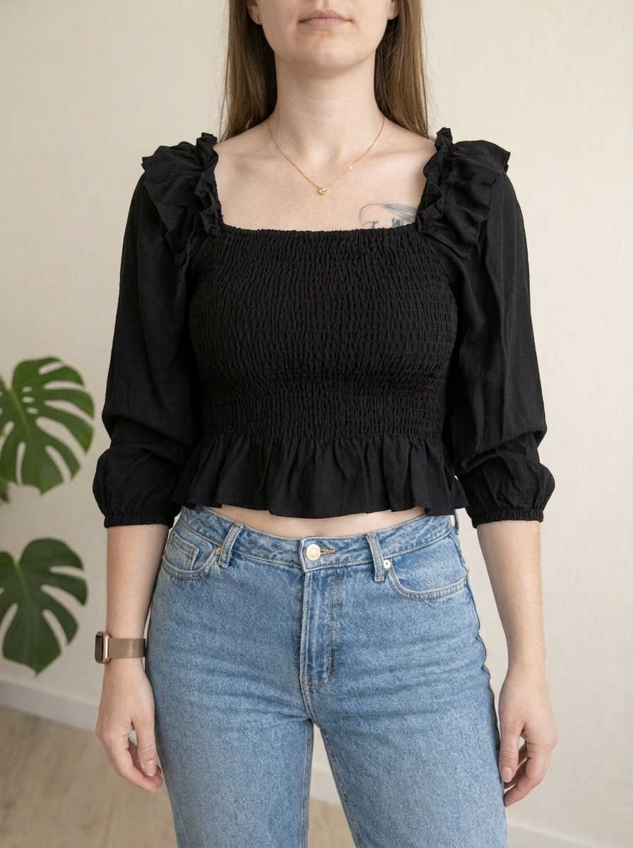 Blouse smockée Zara - L - Noir -