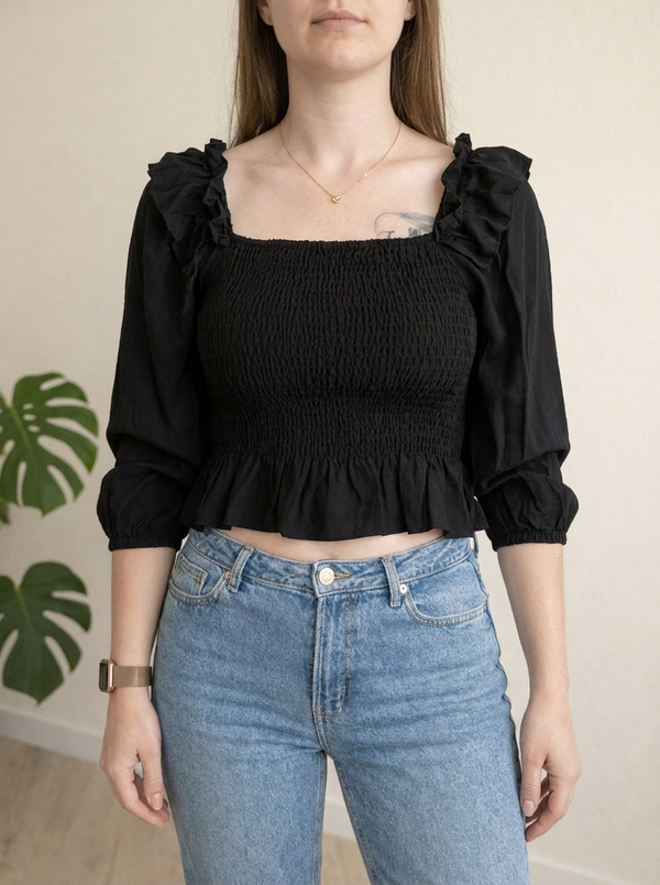 Blouse smockée Zara - L - Noir -