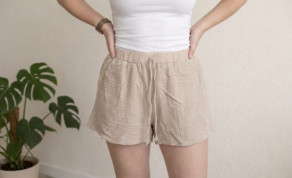 Short Shein - L - Beige - Gaze De Coton