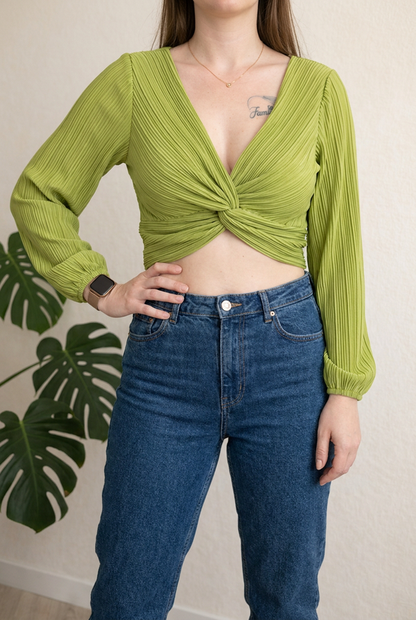 Crop top Pimkie plissé - L - Vert
