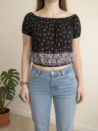 Crop top Jennyfer - S - noir floral