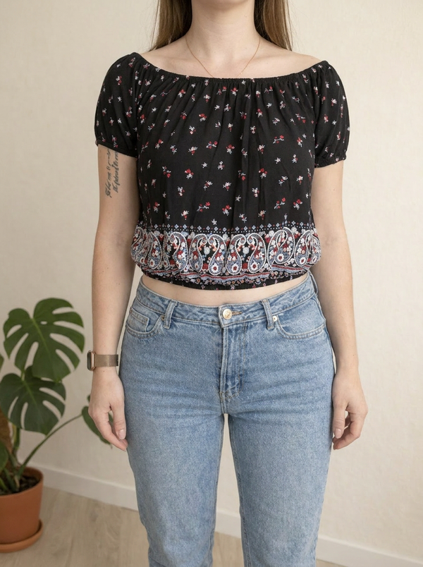 Crop top Jennyfer - S - noir floral