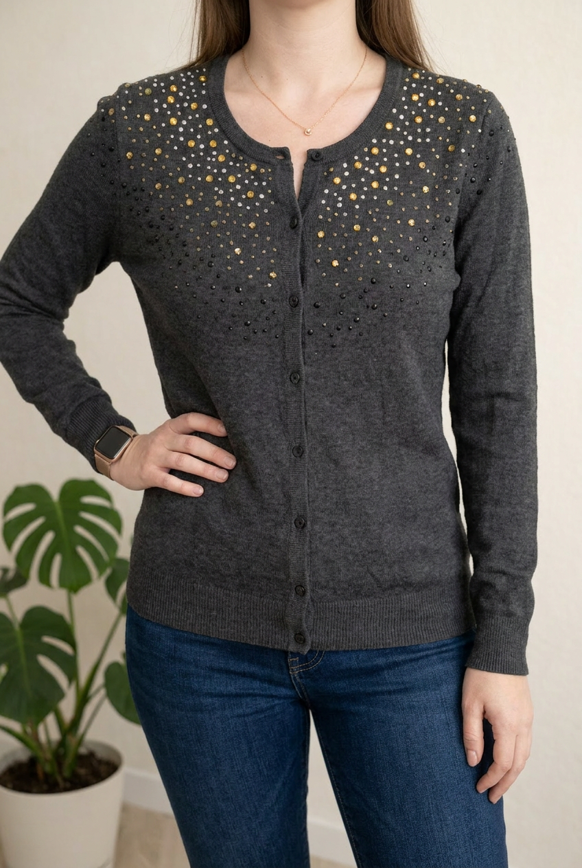Gilet Merona - L - Gris à strass -