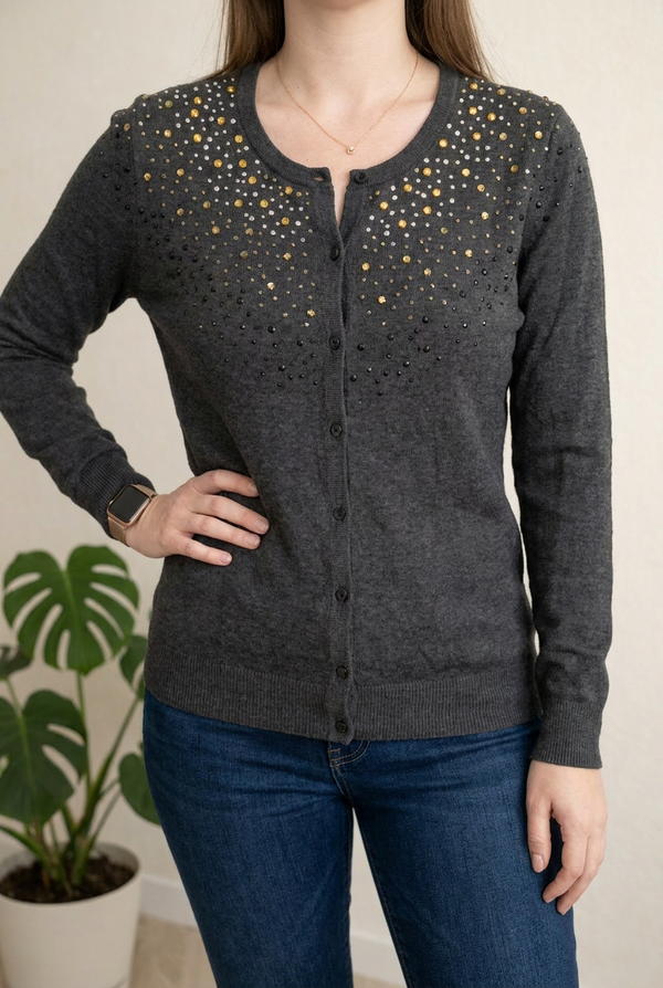 Gilet Merona - L - Gris à strass -