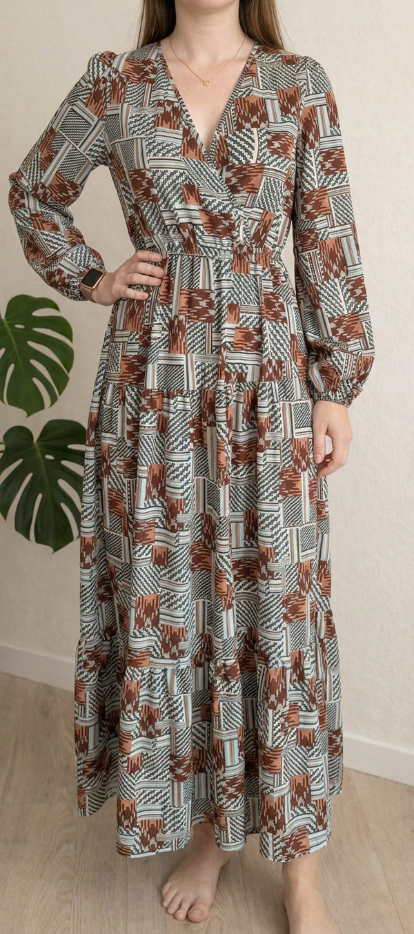 Robe longue Shein - M - Marron/bleu clair -