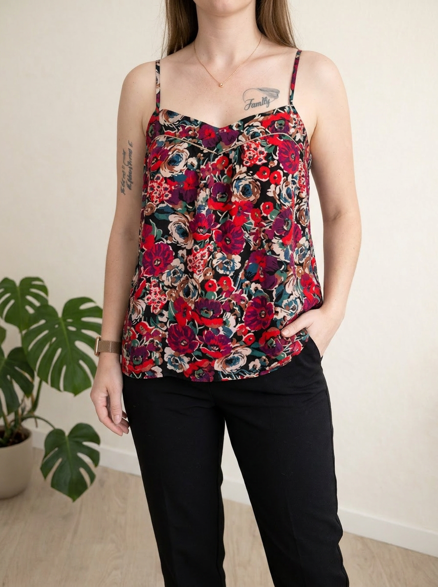 Top à bretelles Camaïeu - M - Noir - Floral