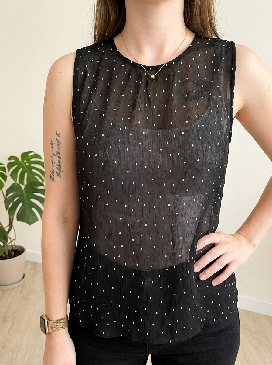 Top sans manches Mango - M - Noir - à pois