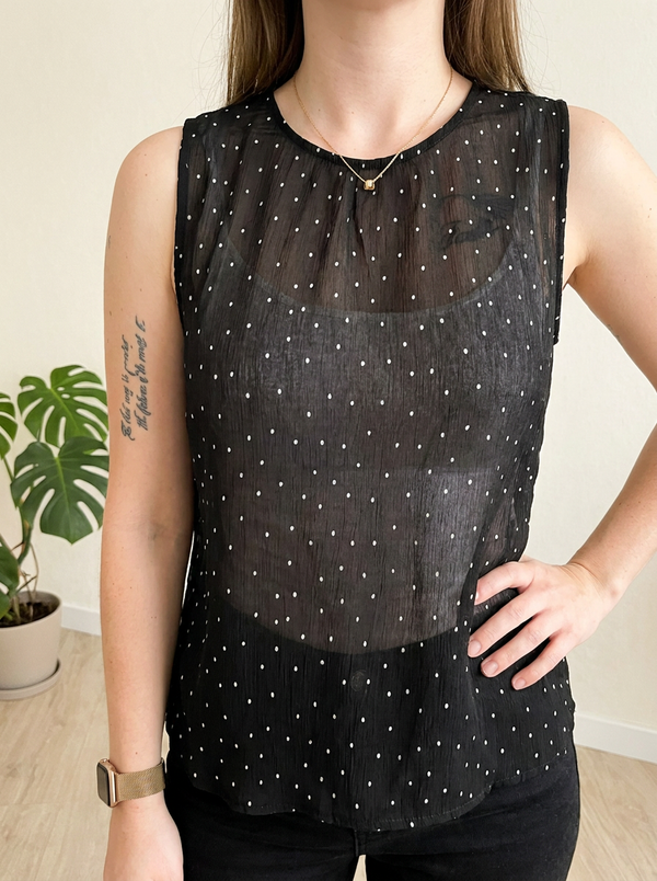 Top sans manches Mango - M - Noir - à pois