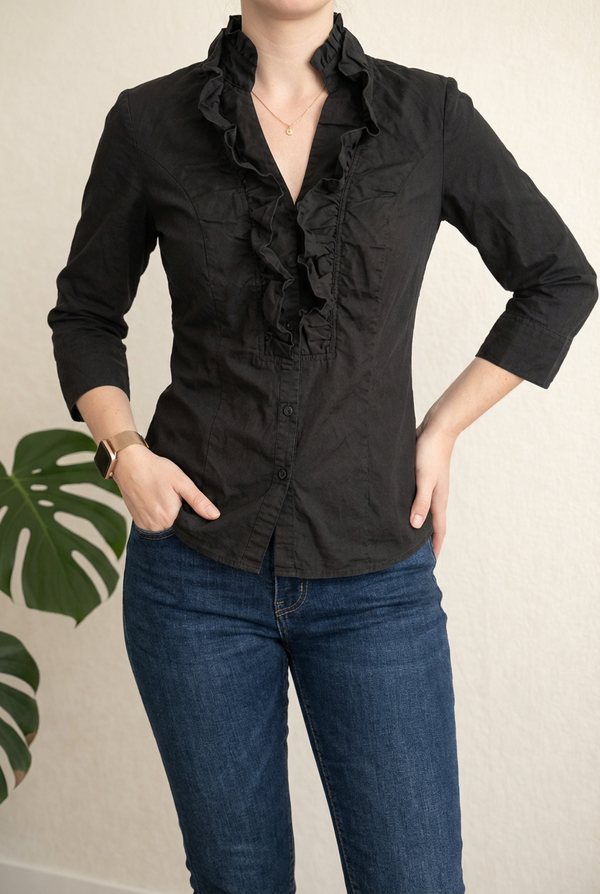 Blouse Etam à volants manches 3/4 - 40 - Noir