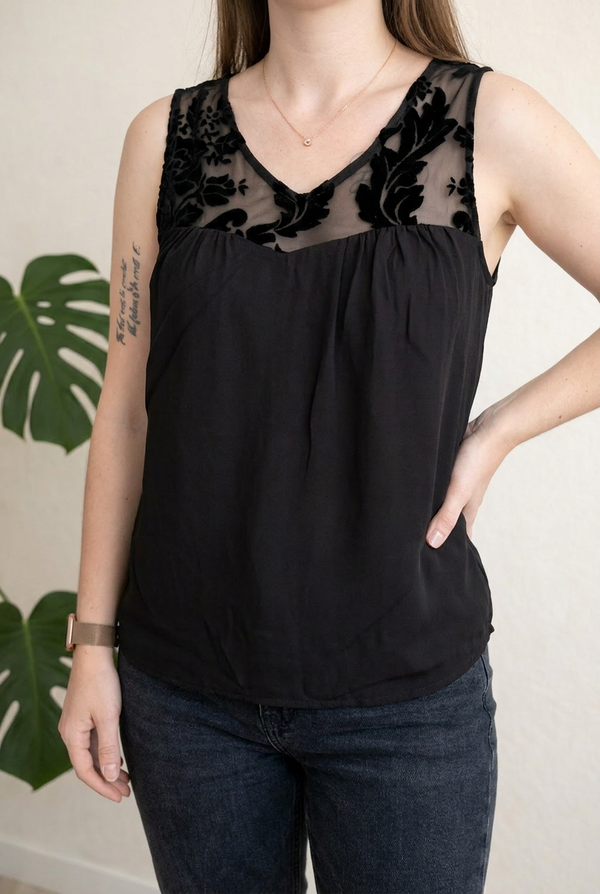 Haut débardeur Vila - M - Noir - dentelle velours