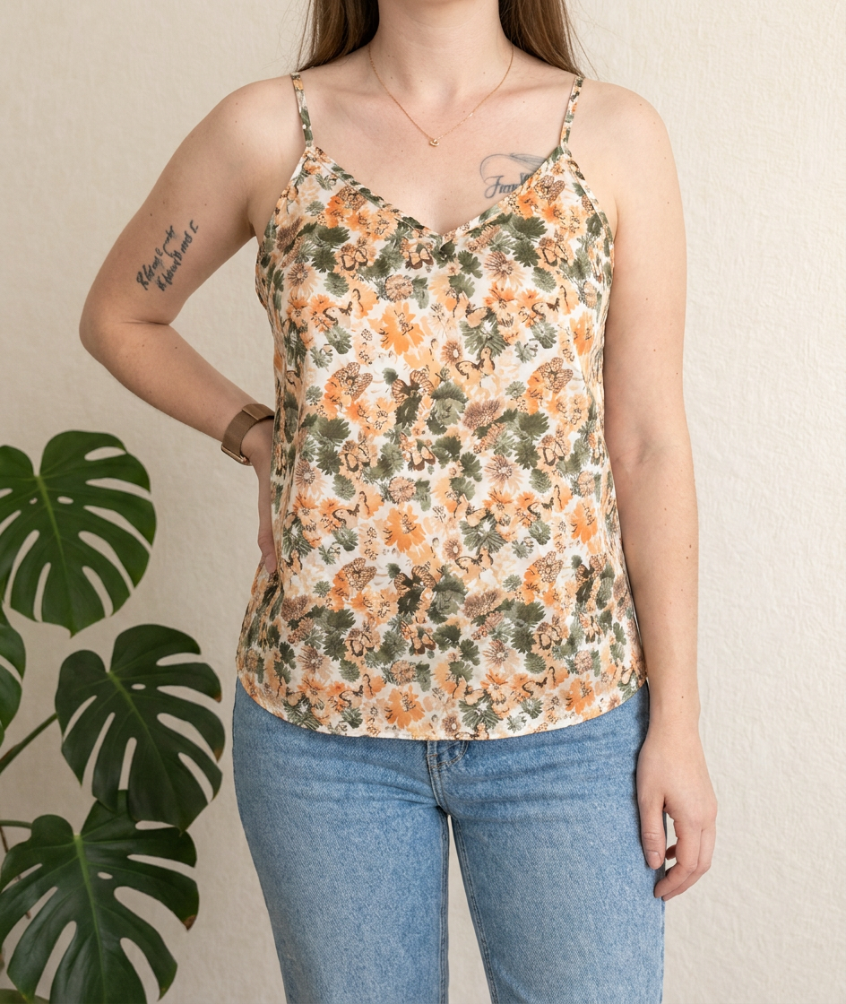 Débardeur Shein - M - Crème - Imprimé Floral Et Papillons